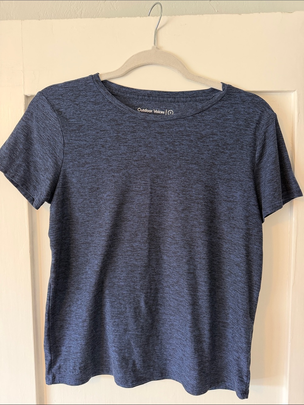 Outdoor Voices Navy Heather Short Sleeve Crew Tee S Soft and Comfy Athletic